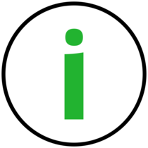 Leichte Sprache: Ein Kreis mit einem großen I in der Mitte. Hier gibt es Infos.